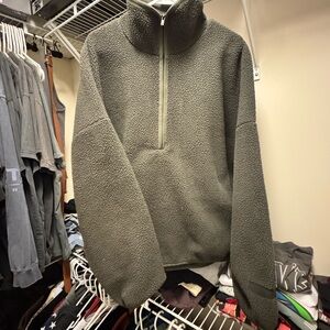 Essentials Men's Olive Zip-Up Sherpa Pullover